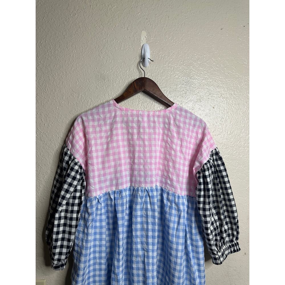 Tach Clothing Catarina Cloque Dress size M Gingham Mix Puff Sleeve Colorblock - Picture 12 of 12